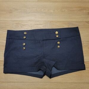 Navy Blue High-Waisted Skirt with Gold Buttons
